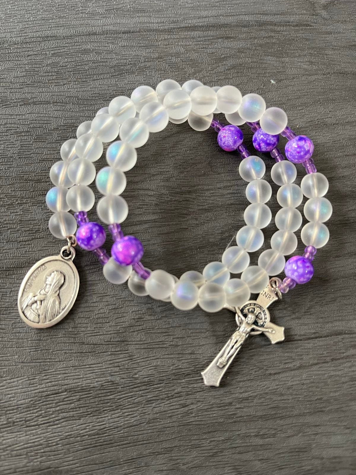 Patron Saint Wrap Rosary Bracelet, Catholic gift, St Monica Rosary bracelet