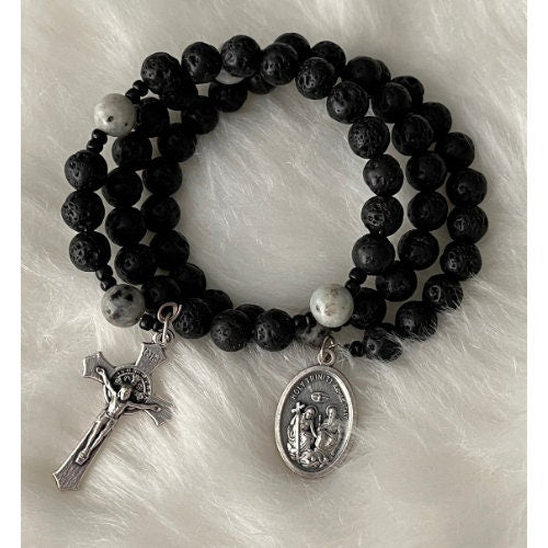 Holy Trinity Rosary Wrap Bracelet, Catholic gift, Rosary Style Bracelet, Wrap Bead Bracelet, Catholic Easter gift, Patron Saint Black Rosary