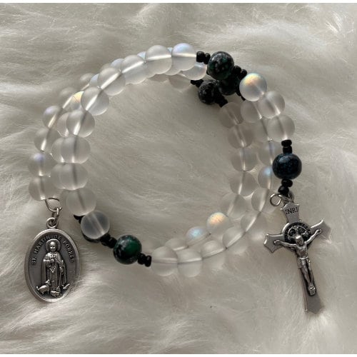 St Martin de Porres medal wrap Rosary bracelet, Catholic gift, Rosary Style Bracelet, Wrap Bead Bracelet, Catholic Easter gift, Patron Saint