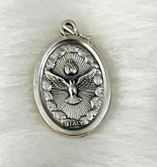 Holy Spirit Medal, Pray for Us, Silver Oxidized Die Cast Patron Saint Medals