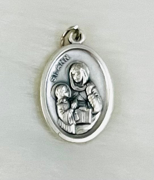 Saint Ann Medal, Patron Saint of Grandmothers, Patron Saint of Mothers, Patron Saint of Infertility, St Ann, Silver Oxidized Saint Medal