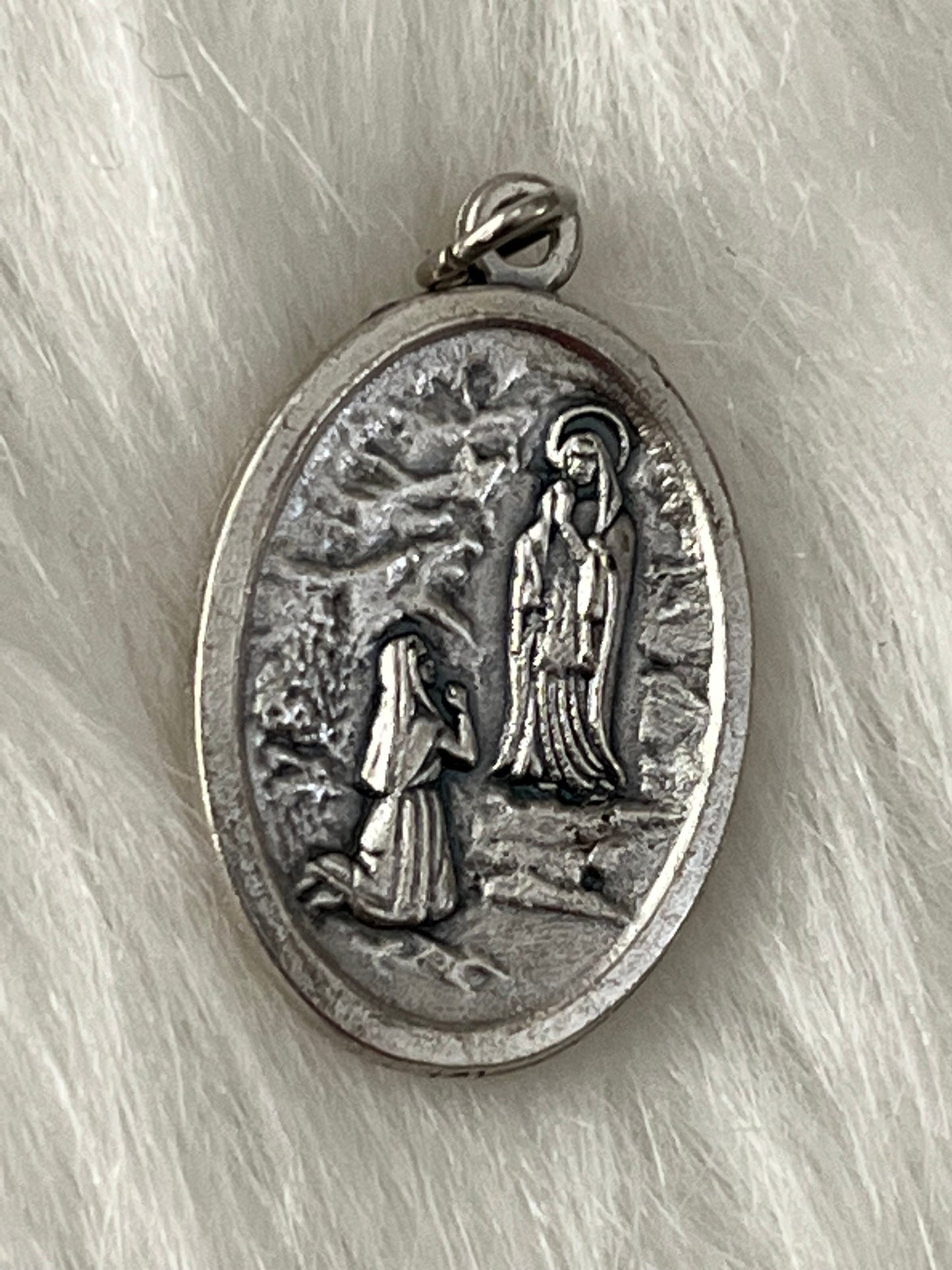 Saint Bernadette Medal, Patron Saint Illness, Patron Saint of Poverty, St Bernadette Medal, Our Lady of Lourdes, Silver Oxidized Saint Medal