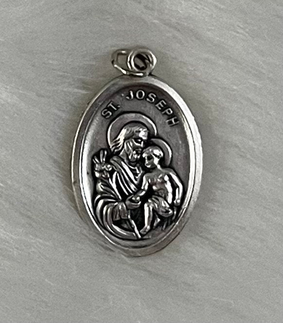 Saint Joseph Medal, Patron Saint of Unborn children, Patron Saint of Fathers, Saint Joseph Medal, Catholic Gift, Silver Oxidized Medal