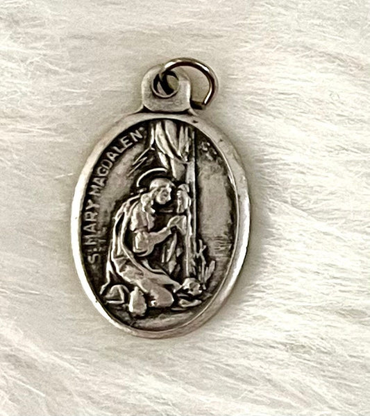 Saint Mary Magdalene Medal, Patron Saint of Converts, Patron Saint of pharmacists, St Mary Magdalene, Silver Oxidized Saint Medal