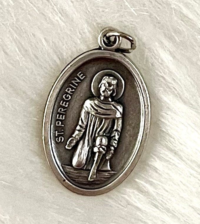 Saint Peregrine Medal, Patron Saint of Cancer, St Peregrine Medal, Silver Oxidized Medal