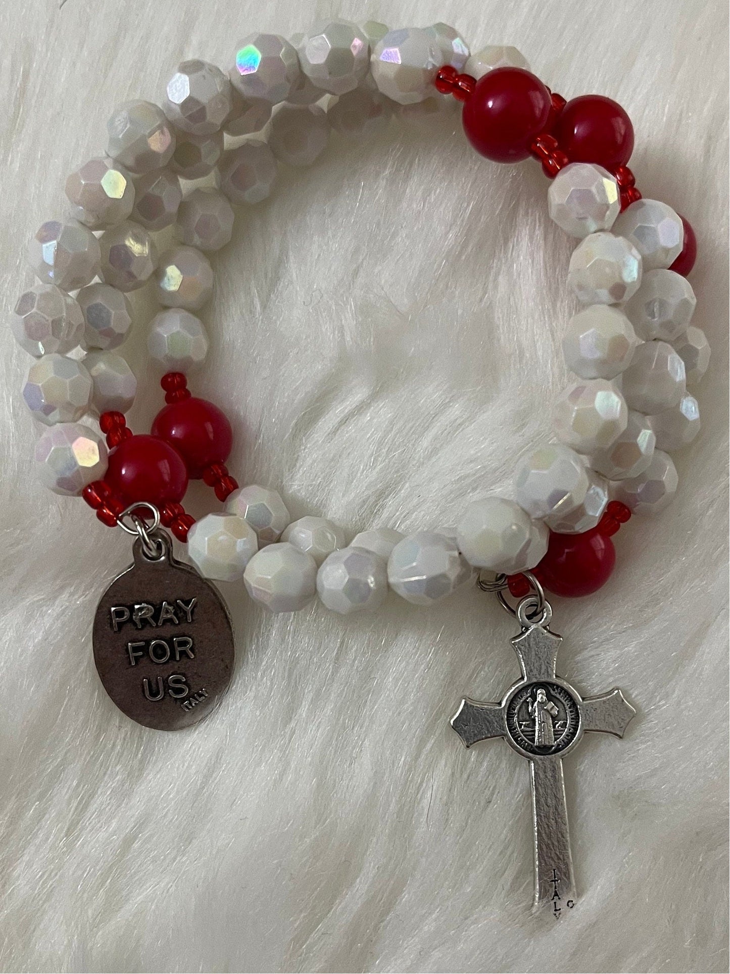 White and Red Saint Monica Wrap Rosary Patron Saint of Mothers