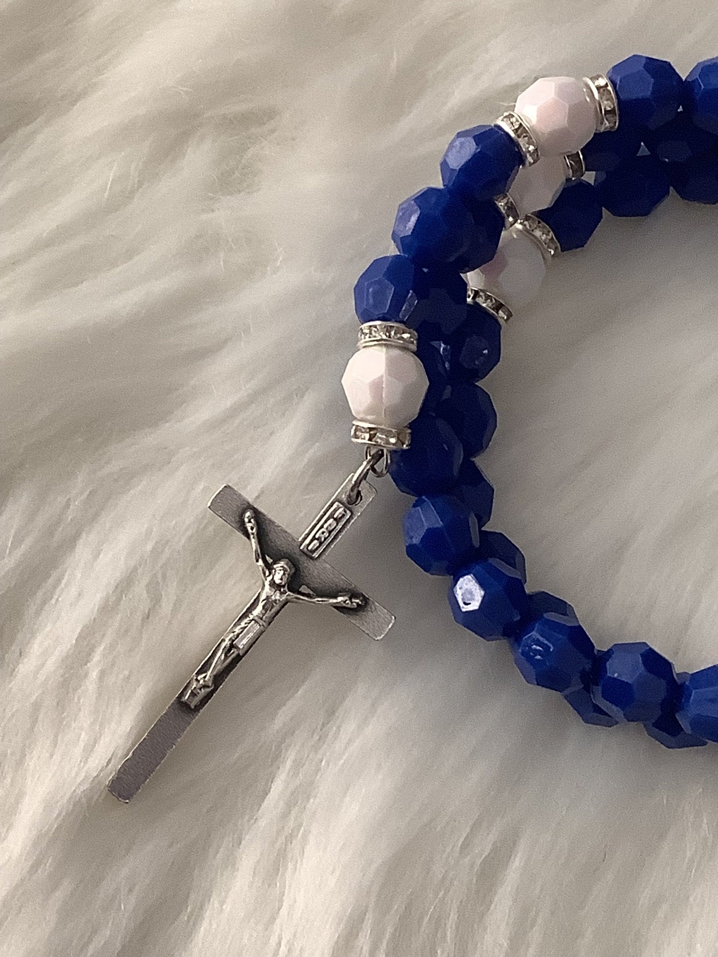 Miraculous Medal Wrap Rosary Bracelet, Catholic gift, Blue and White Rosary Wrap Bracelet