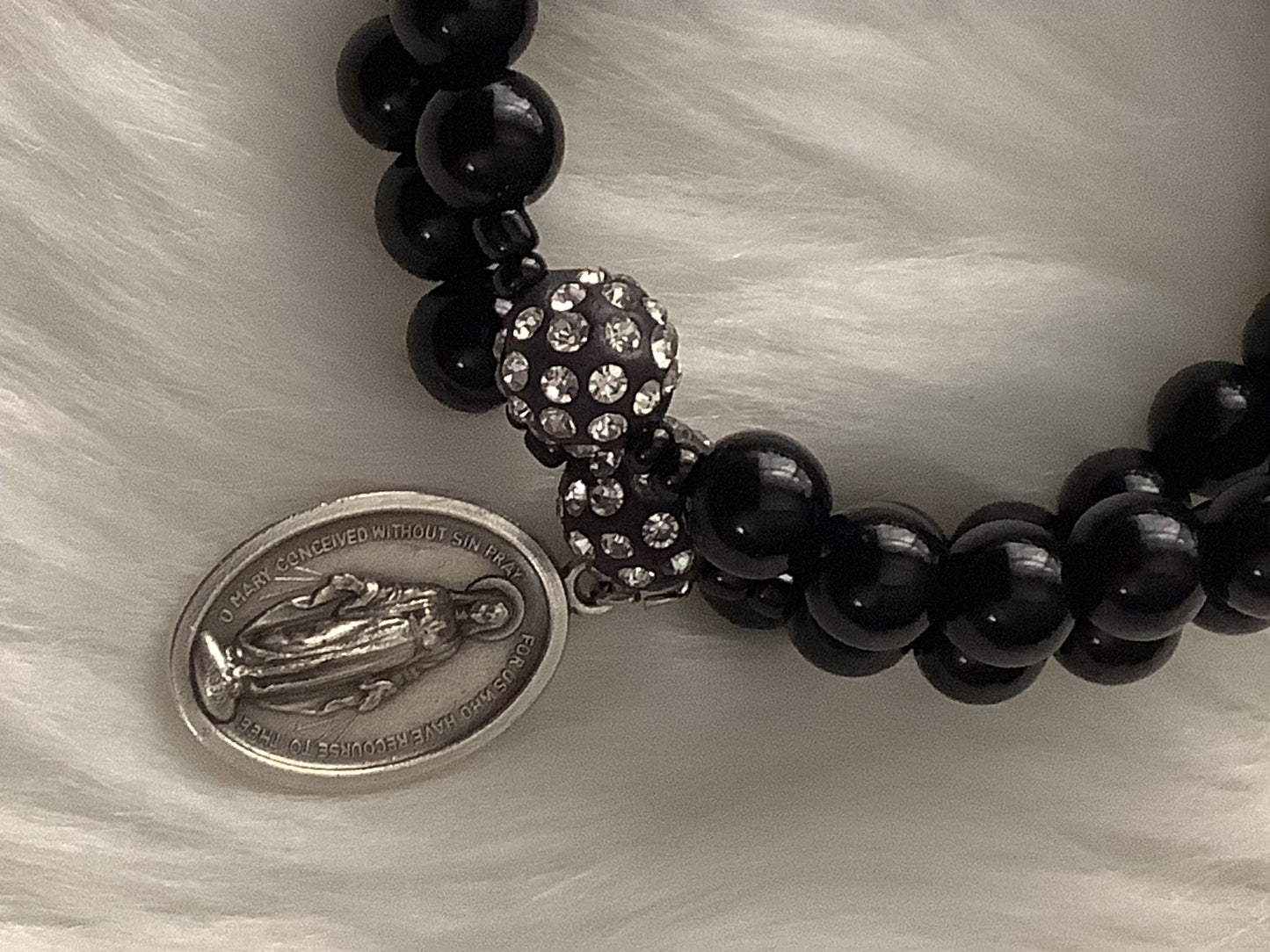 Black Wrap Rosary Bracelet with Patron Saint Medal