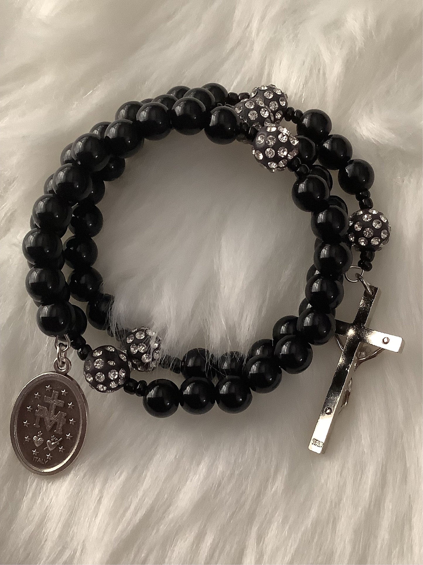 Black Wrap Rosary Bracelet with Patron Saint Medal