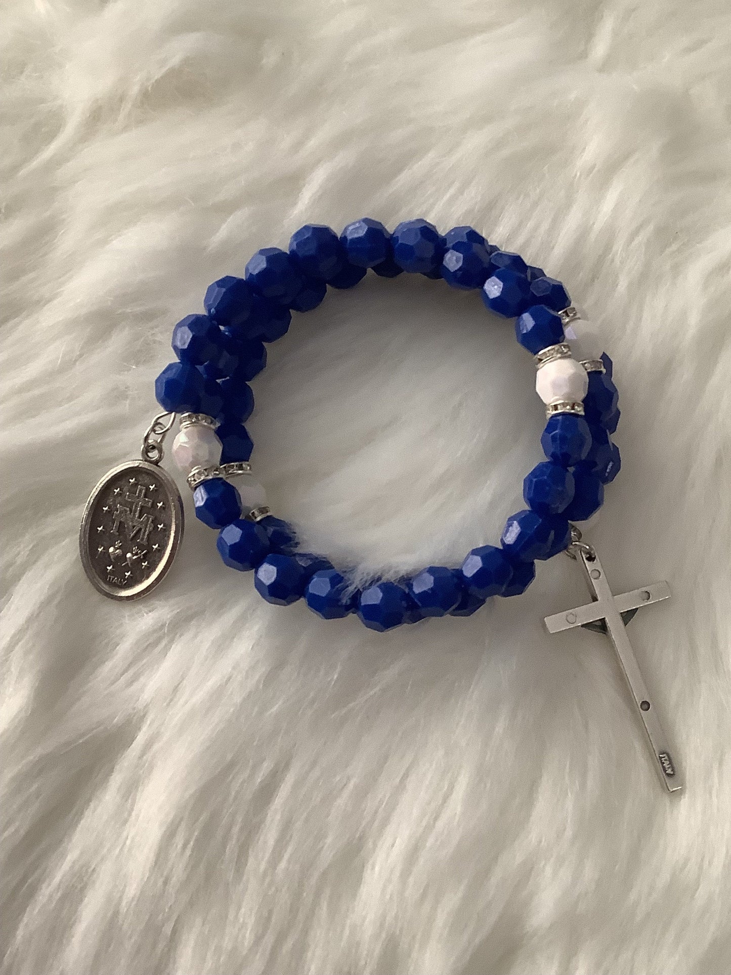 Miraculous Medal Wrap Rosary Bracelet, Catholic gift, Blue and White Rosary Wrap Bracelet