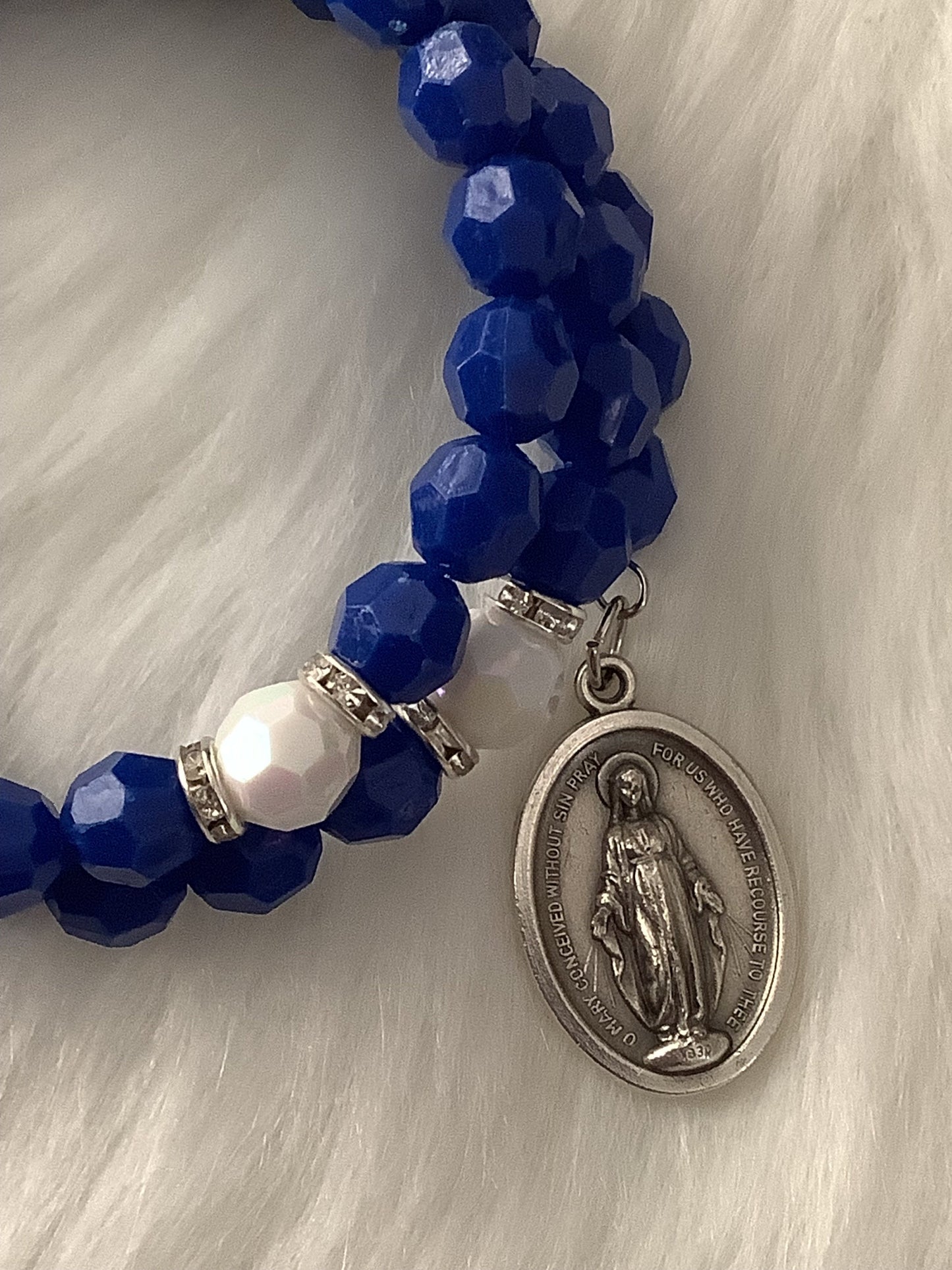 Miraculous Medal Wrap Rosary Bracelet, Catholic gift, Blue and White Rosary Wrap Bracelet