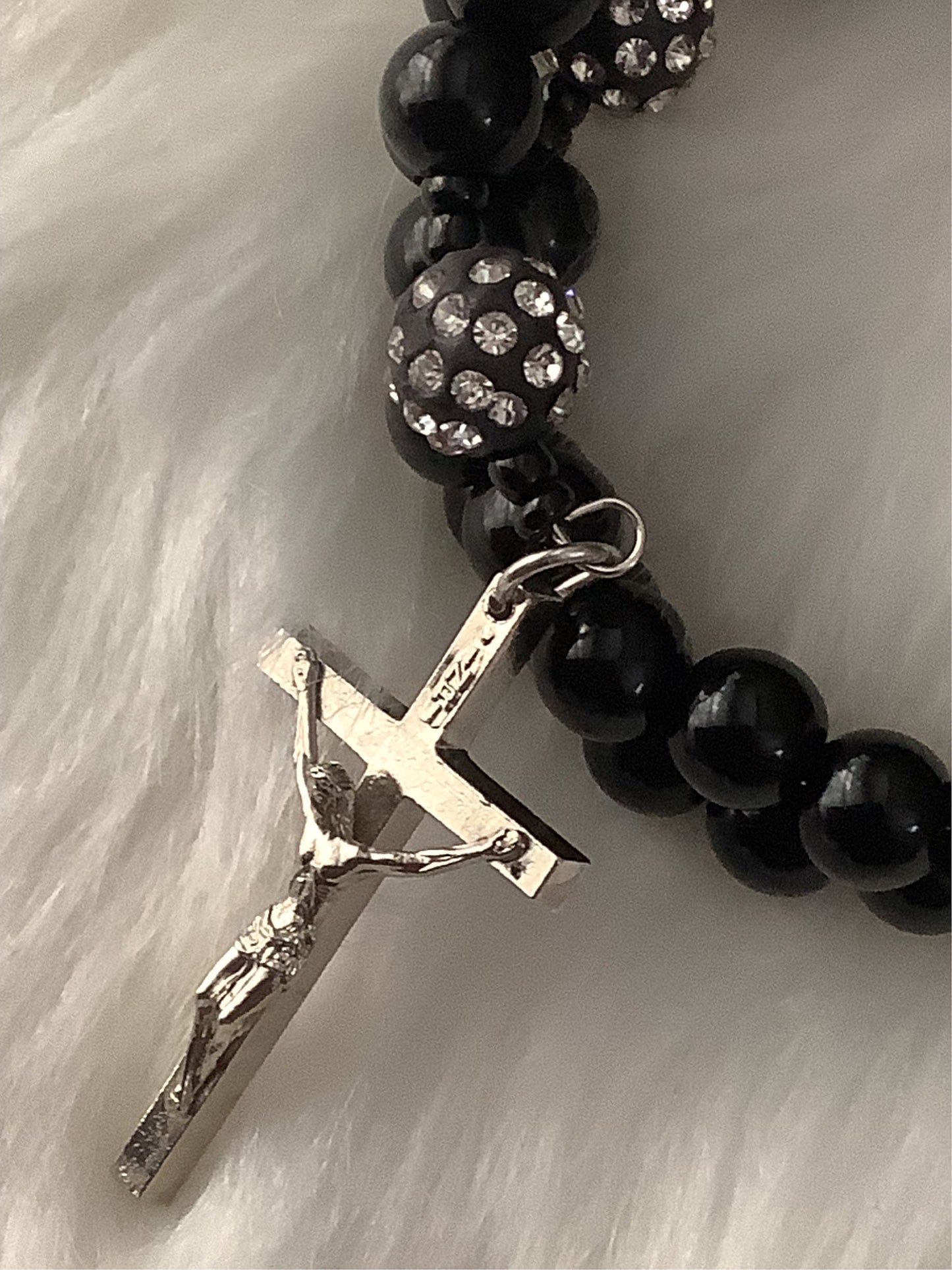 Black Wrap Rosary Bracelet with Patron Saint Medal