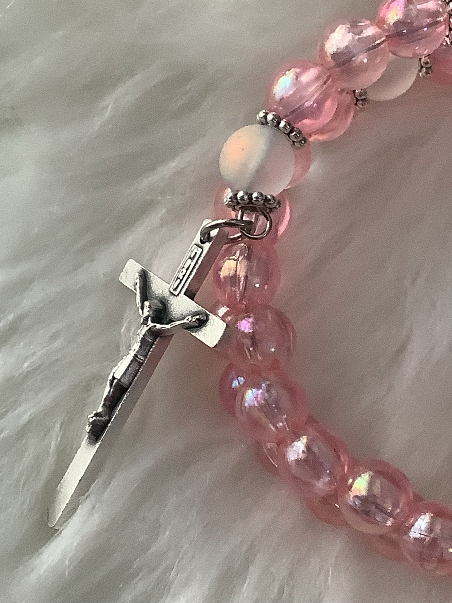 Pink Breast Cancer Inspired Rosary Wrap Bracelet, St Agatha Patron Saint Illness Rosary,  Breast Cancer Awareness Gift, You are not alone