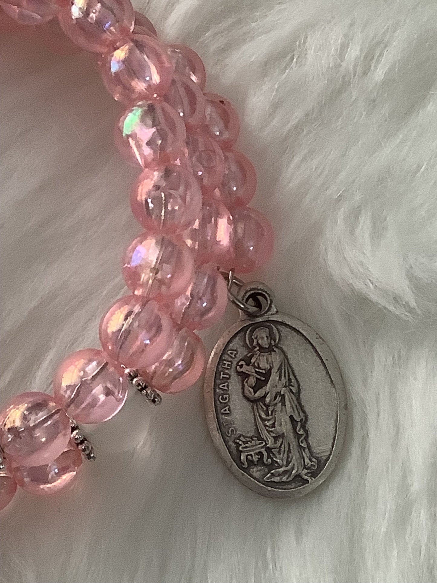 Pink Breast Cancer Inspired Rosary Wrap Bracelet, St Agatha Patron Saint Illness Rosary,  Breast Cancer Awareness Gift, You are not alone