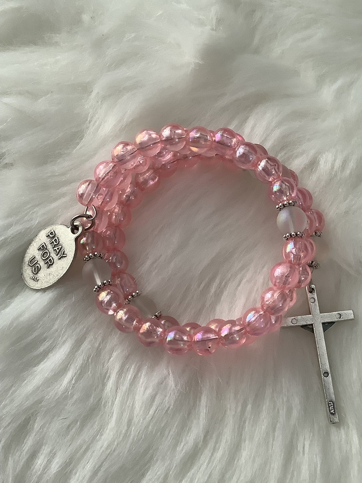 Pink Breast Cancer Inspired Rosary Wrap Bracelet, St Agatha Patron Saint Illness Rosary,  Breast Cancer Awareness Gift, You are not alone