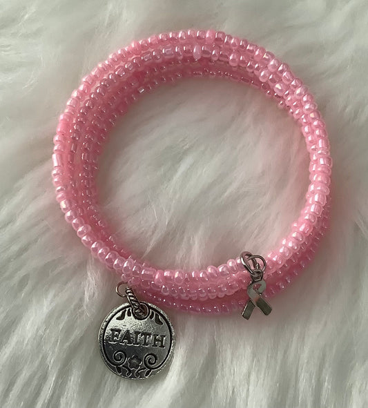 Breast Cancer Awareness Ribbon Wrap Bracelet