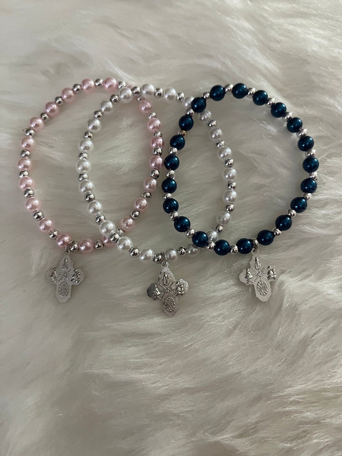 Imitation Pearl Four Way Cross Bracelet