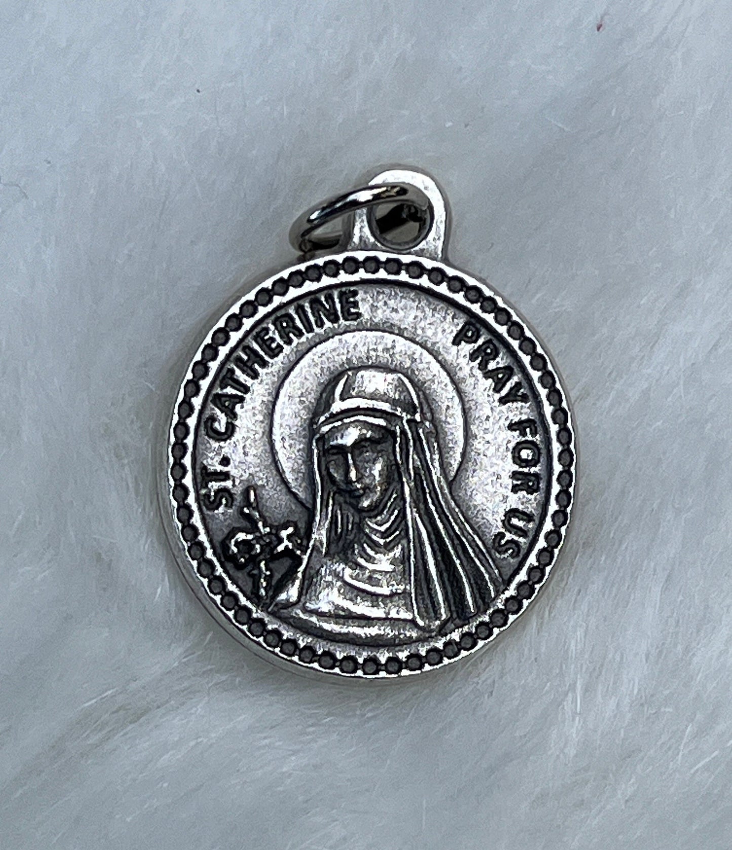 Saint Catherine Medal, St Catherine medal, Patron Saint of Miscarriages, Silver Oxidized Saint Medal