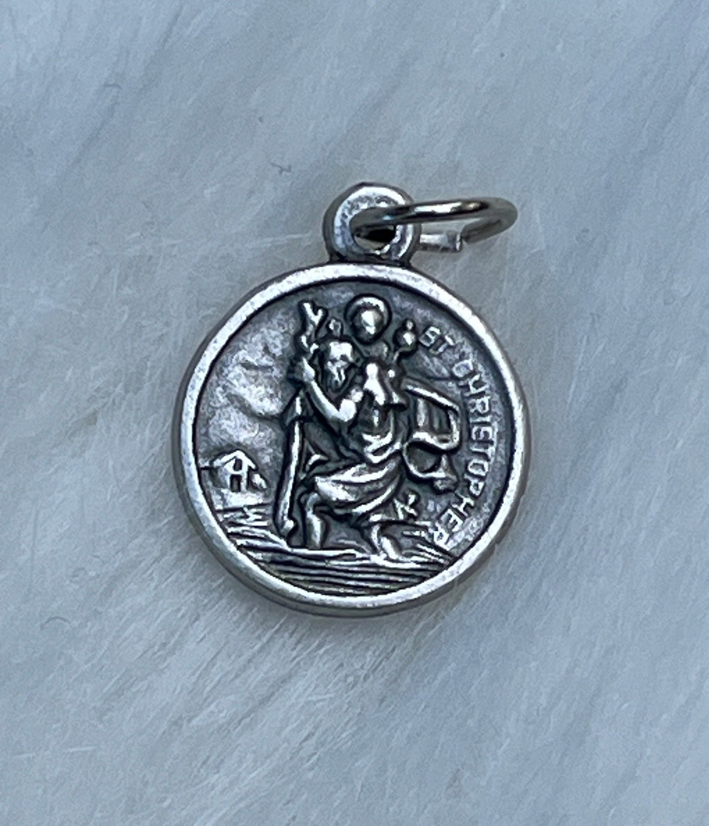 Saint Christopher Round .5" Medal, Protection and Strength medal, Patron Saint of Travelers, St Christopher Medal, Silver Oxidized Medal