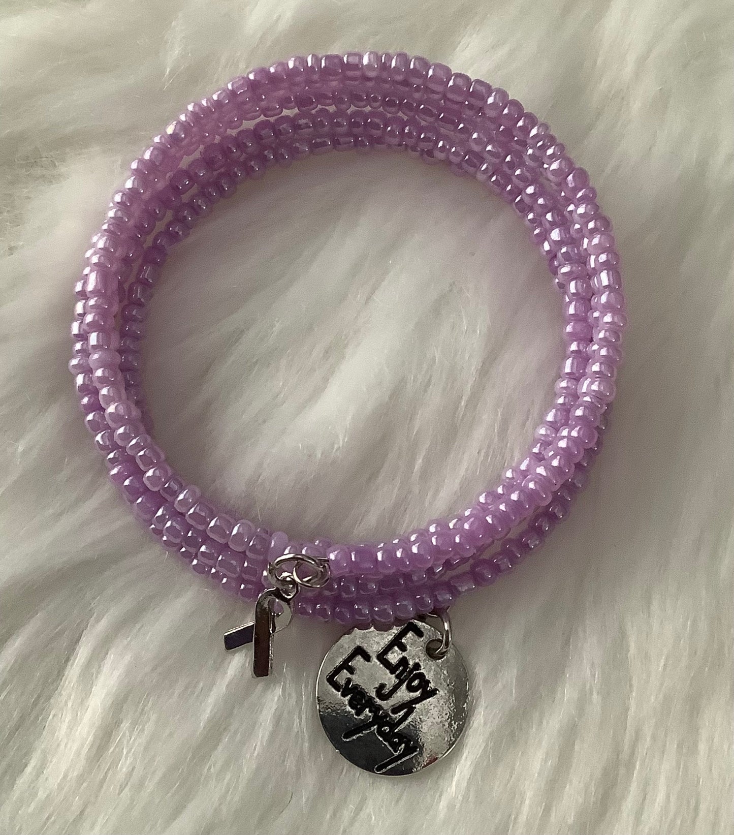 Lupus Awareness Ribbon Wrap Bracelet, Lupus Warrior Gift, Awareness Ribbon Gift, Lavender Awareness bracelet