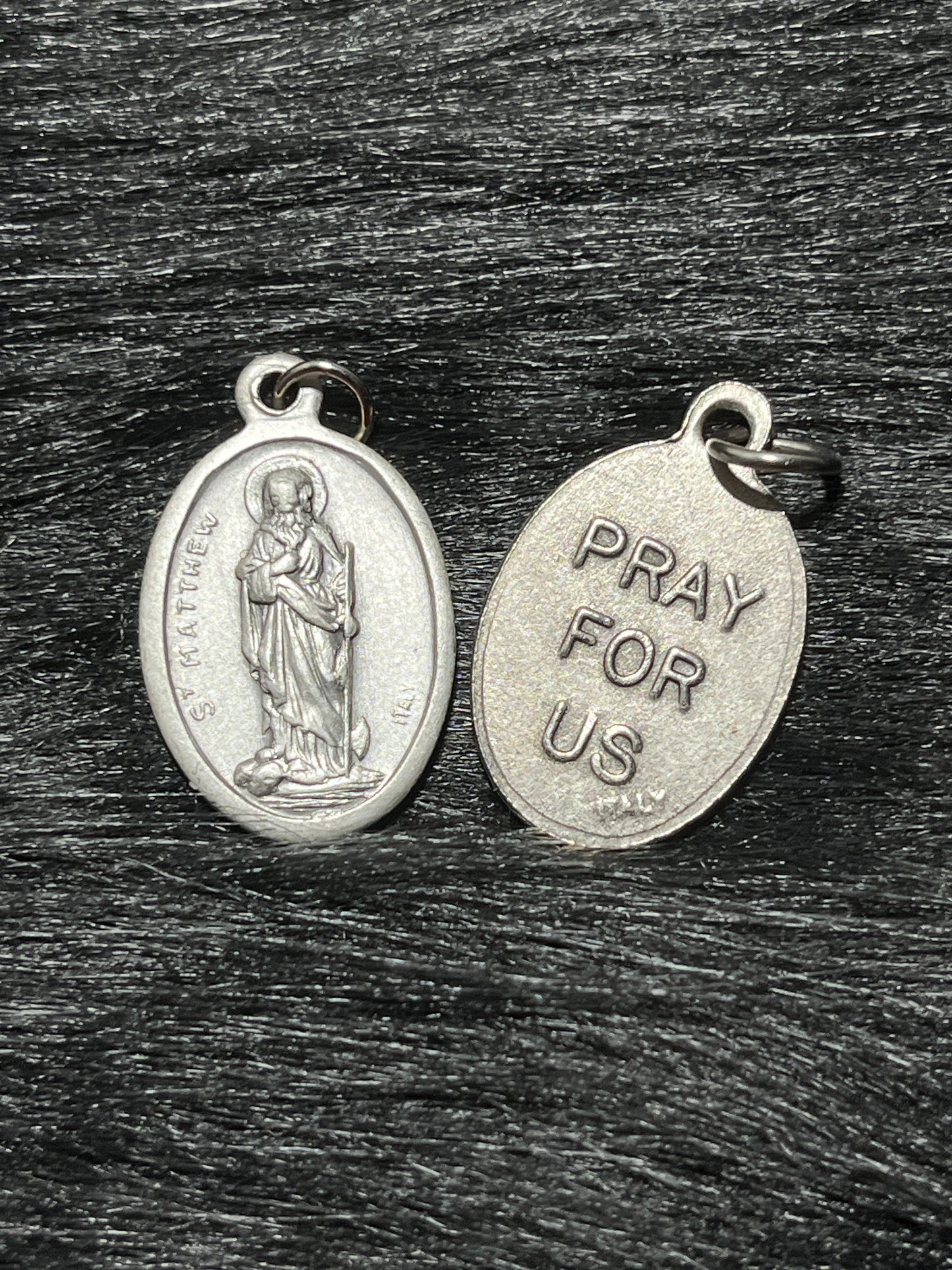 Saint Matthew Medal, Patron Saint of Bankers, Silver Oxidized Die Cast Patron Saint Medals