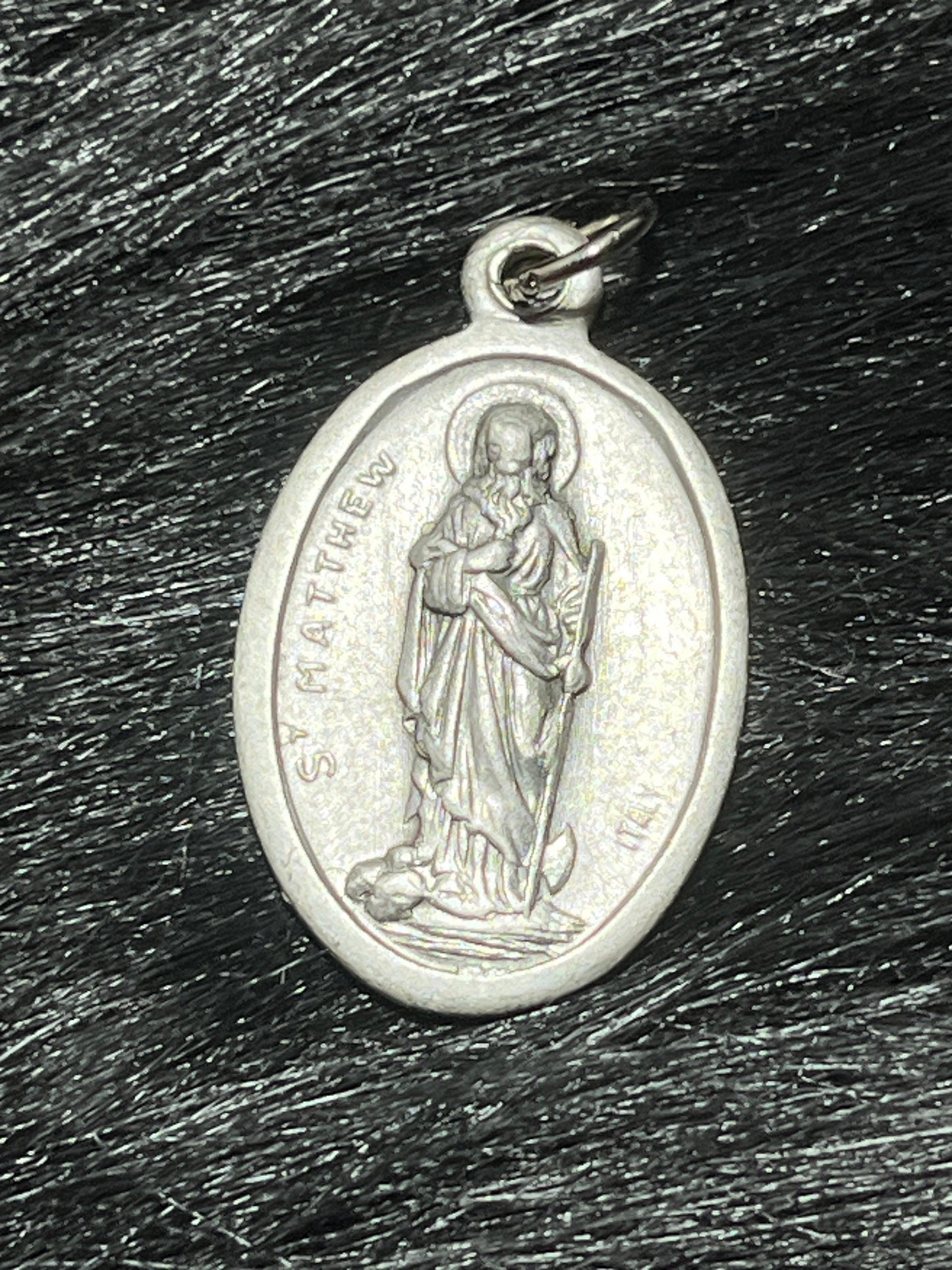 Saint Matthew Medal, Patron Saint of Bankers, Silver Oxidized Die Cast Patron Saint Medals