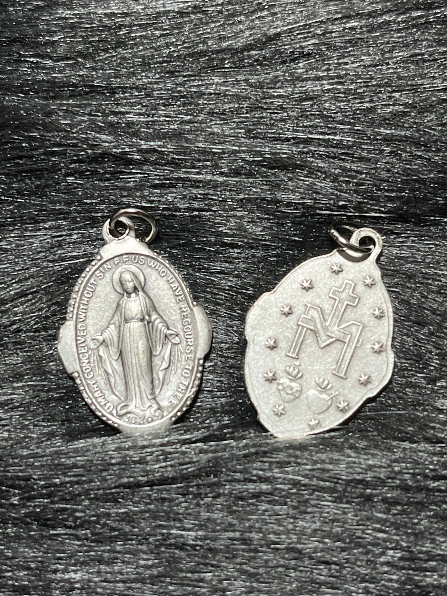 Miraculous Medal, Silver Oxidized Saint Medal