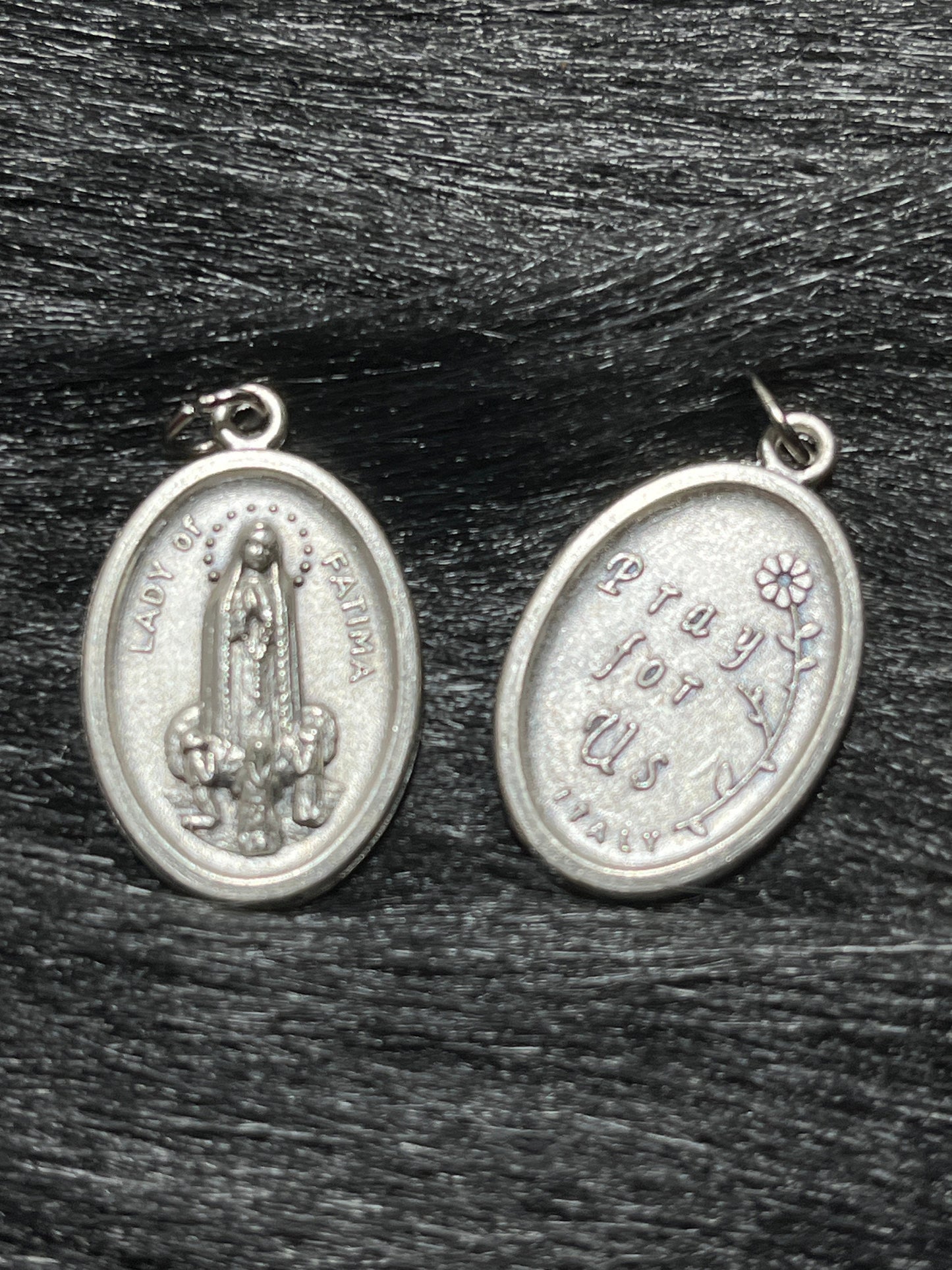 Our Lady of Fatima medal, Medal for Protection and Hope, Silver Oxidized Die Cast Patron Saint Medals