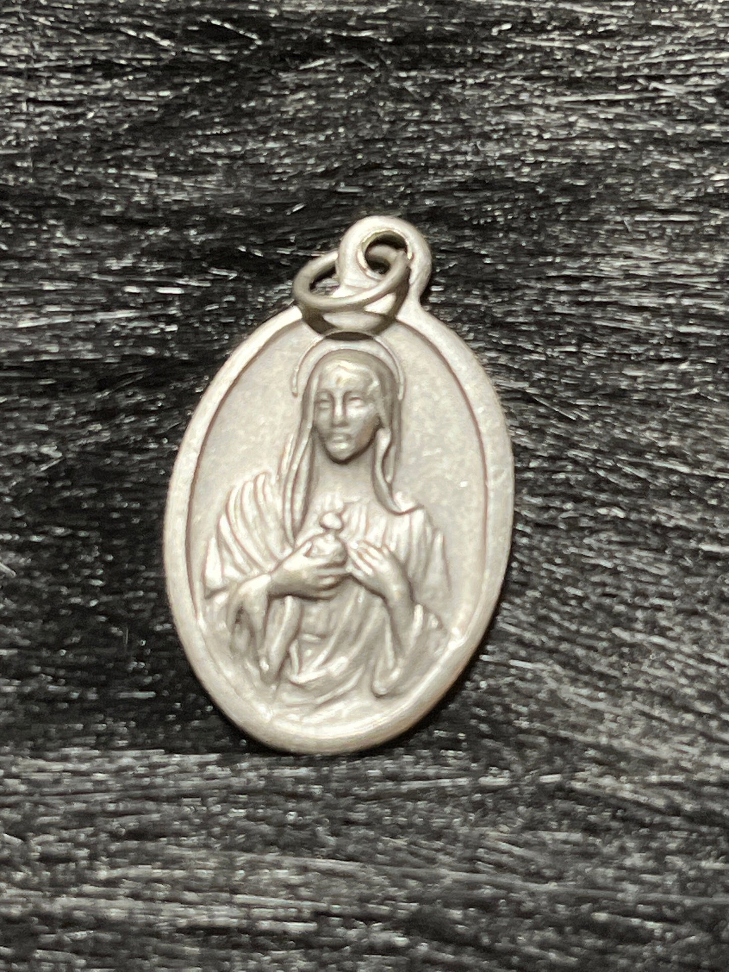 Sacred Heart of Mary, Strength and Protection Medal, Catholic Gift, Silver Oxidized Medal