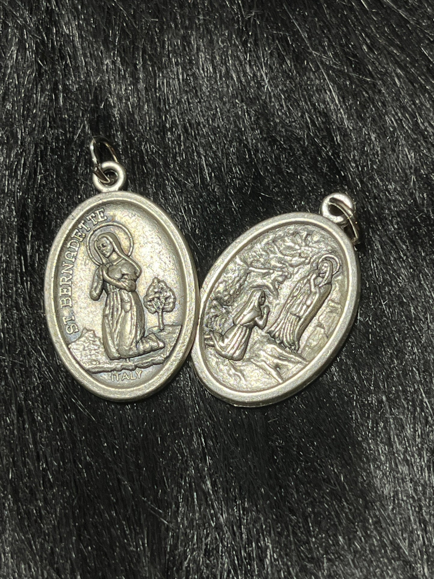 Saint Bernadette Medal, Patron Saint Illness, Patron Saint of Poverty, St Bernadette Medal, Our Lady of Lourdes, Silver Oxidized Saint Medal