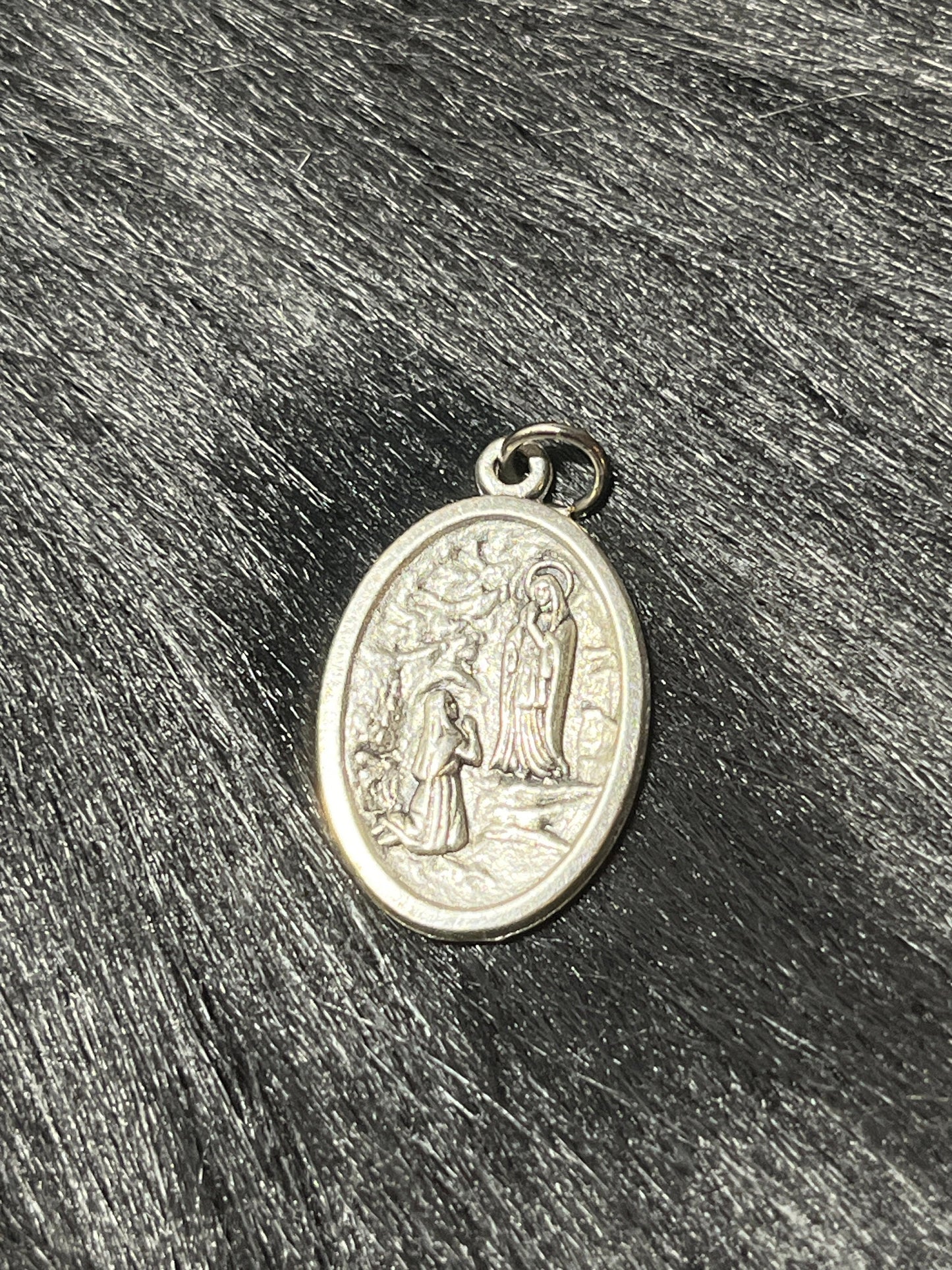 Saint Bernadette Medal, Patron Saint Illness, Patron Saint of Poverty, St Bernadette Medal, Our Lady of Lourdes, Silver Oxidized Saint Medal