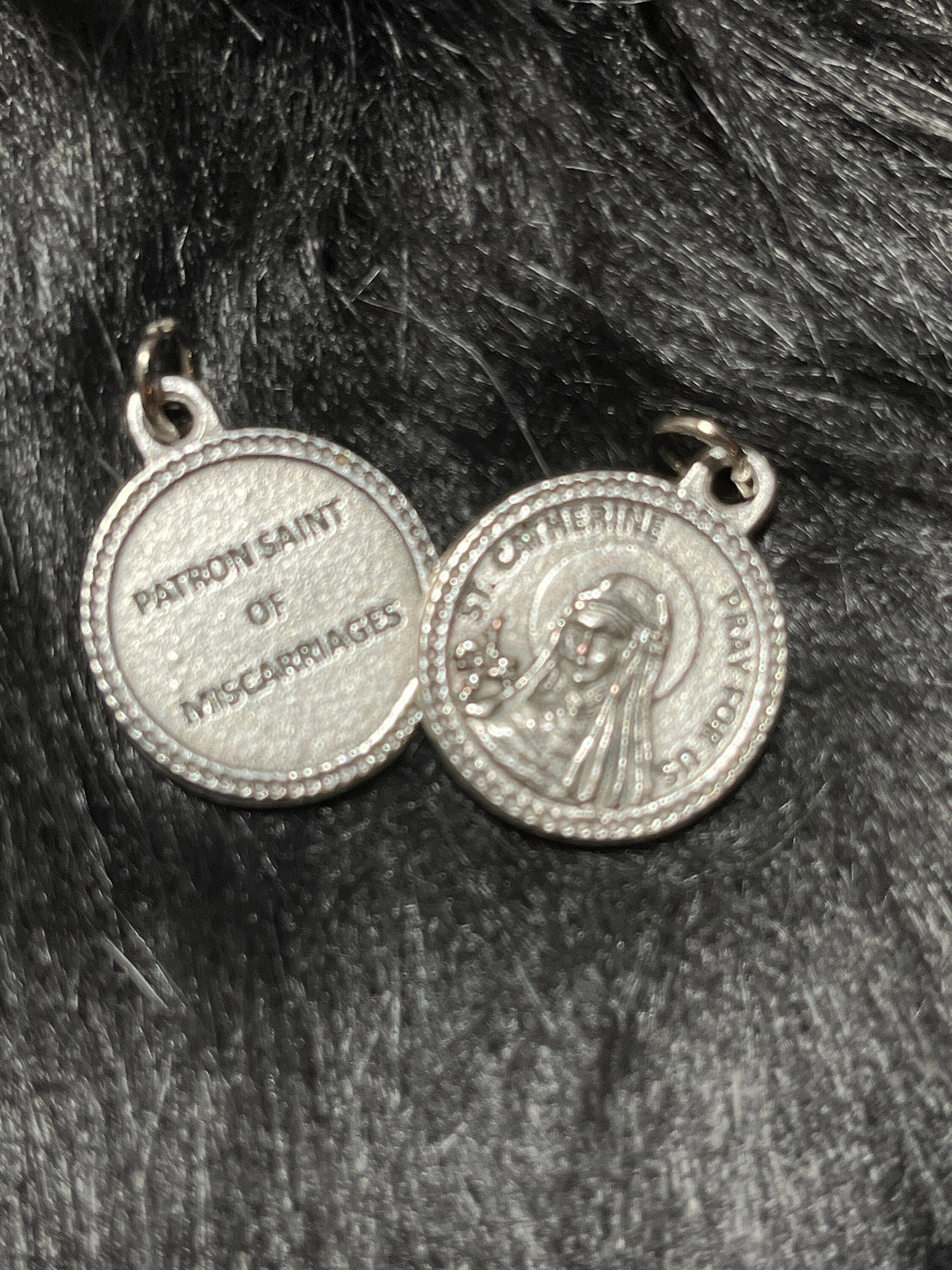 Saint Catherine Medal, St Catherine medal, Patron Saint of Miscarriages, Silver Oxidized Saint Medal