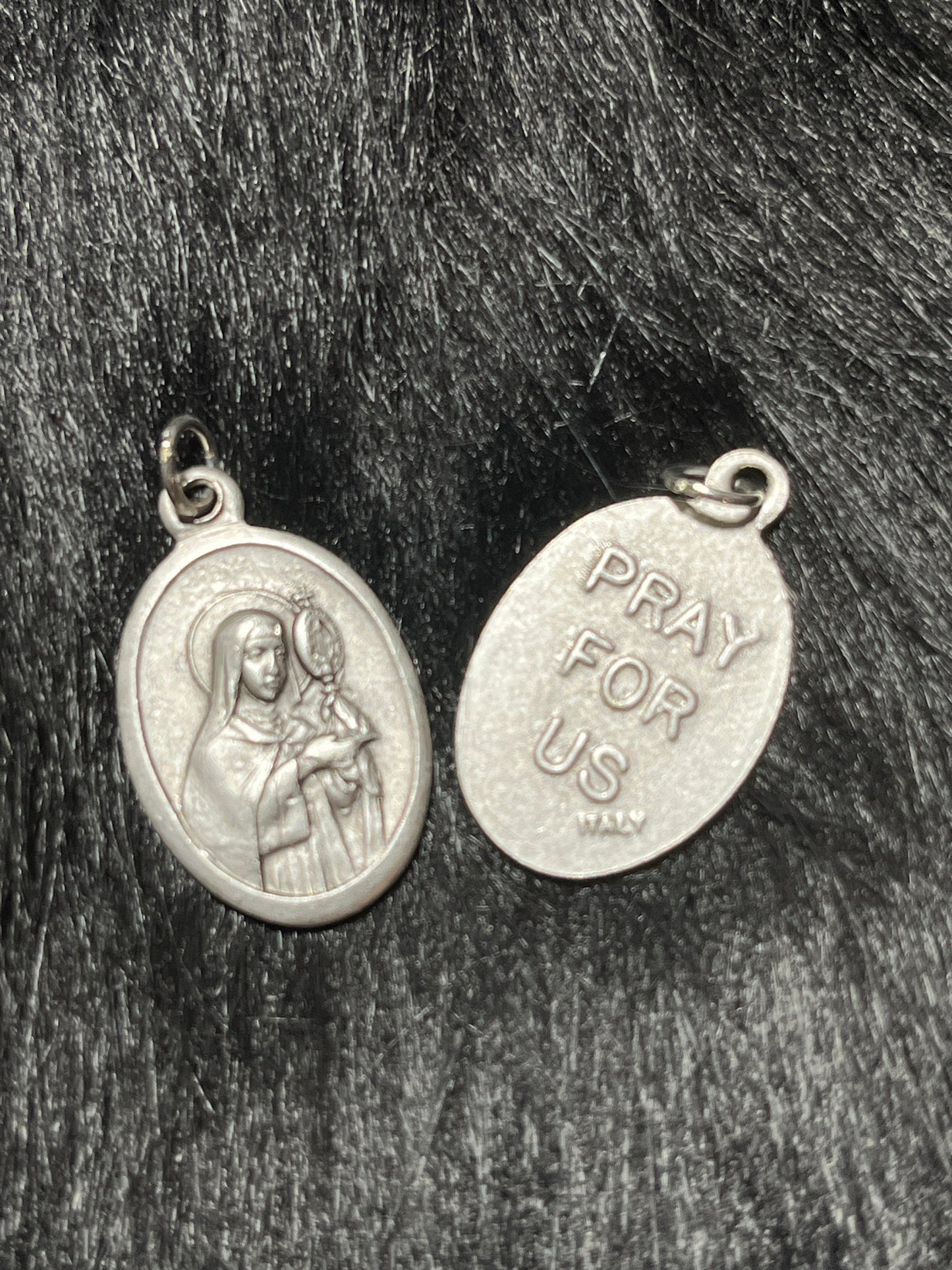 Saint Clare Medal, Patron Saint of Eye Disorder, Patron of the Poor, St Clare Medal, Silver Oxidized Medal, Pray for Us