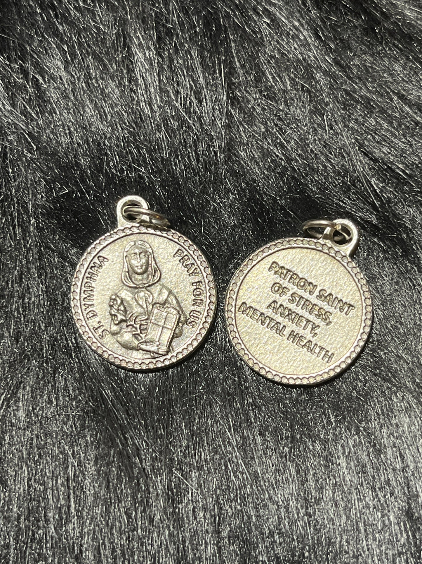 Saint Dymphna Medal, Patron Saint of Mental Illness, Patron of Neurological Disorders, St Dymphna Medal, Silver Oxidized Medal