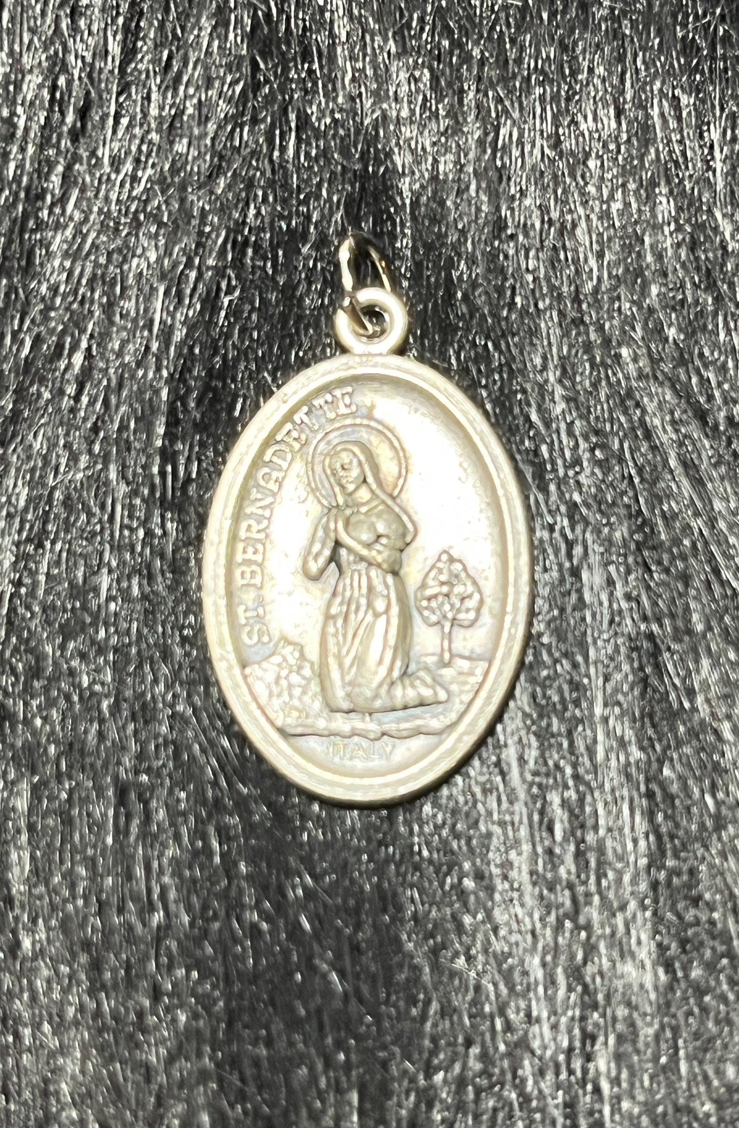 Saint Bernadette Medal, Patron Saint Illness, Patron Saint of Poverty, St Bernadette Medal, Our Lady of Lourdes, Silver Oxidized Saint Medal