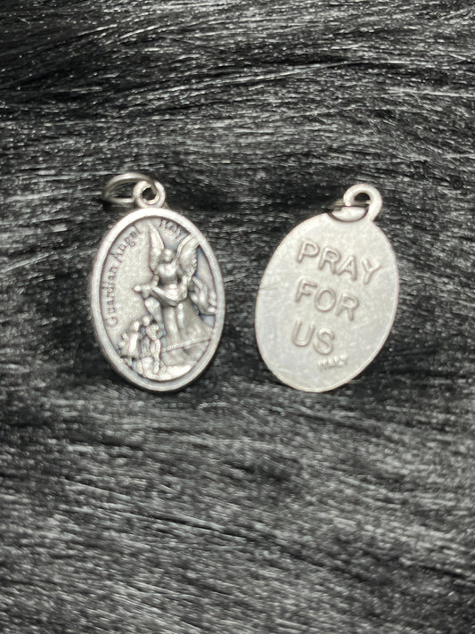 Guardian Angel Medal, Strength and Protection Medal, Catholic Gift, Pray for Us, Silver Oxidized Medal