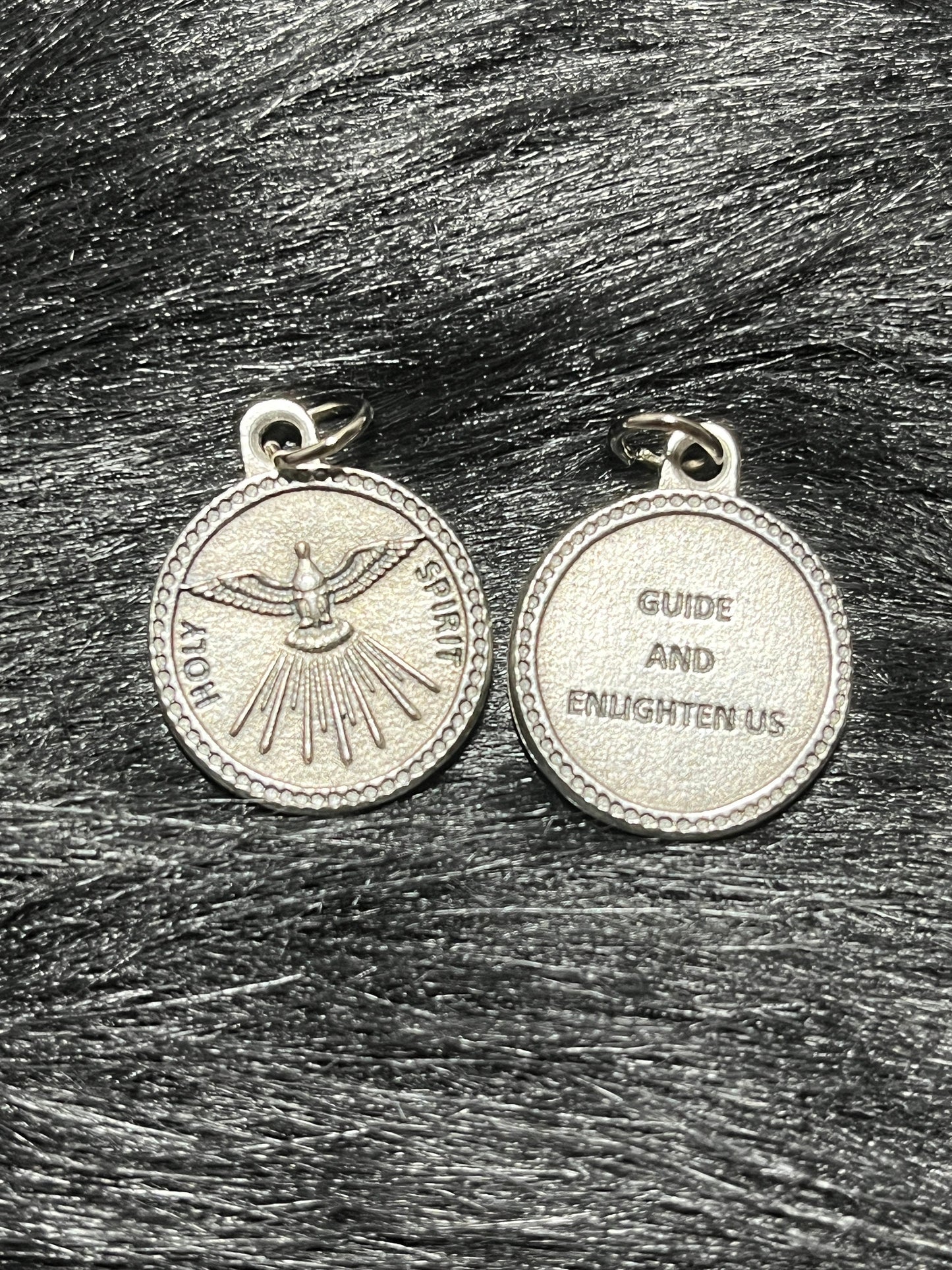 Holy Spirit Medal, Pray for Us, Silver Oxidized Die Cast Patron Saint Medals Holy Spirit Round Metal, Guidance and Enlightenment Medal