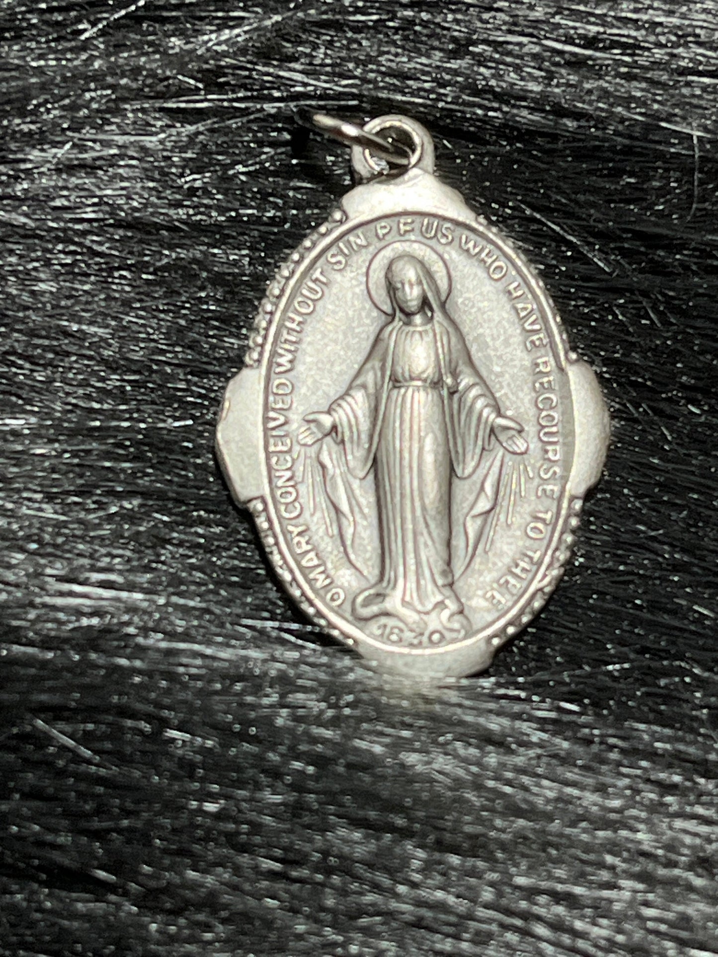 Miraculous Medal, Silver Oxidized Saint Medal