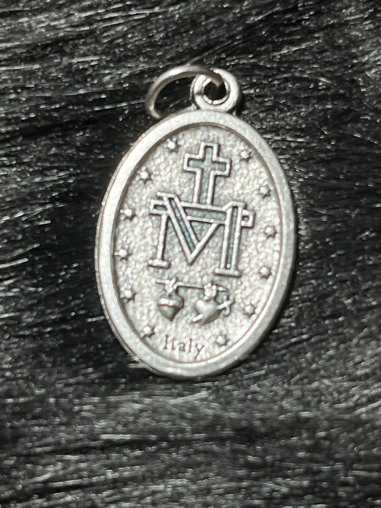 Miraculous Medal, Silver Oxidized Saint Medal, Latin Miraculous Medal