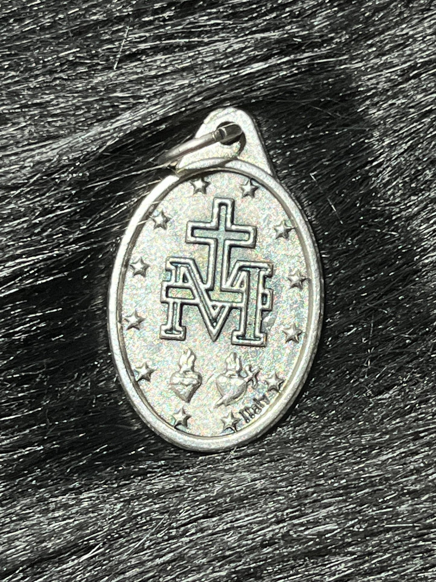 Miraculous Medal, Silver Oxidized Saint Medal, Spanish Miraculous Medal