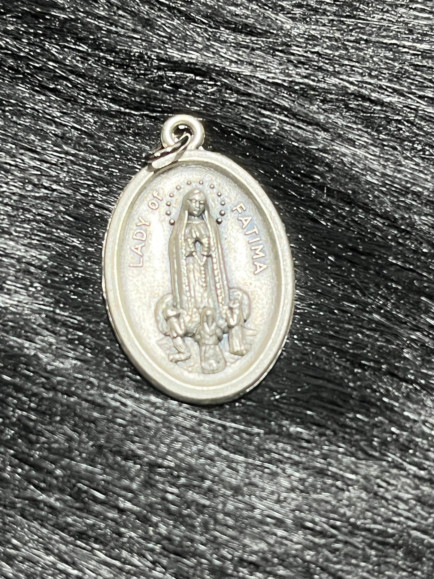 Our Lady of Fatima medal, Medal for Protection and Hope, Silver Oxidized Die Cast Patron Saint Medals