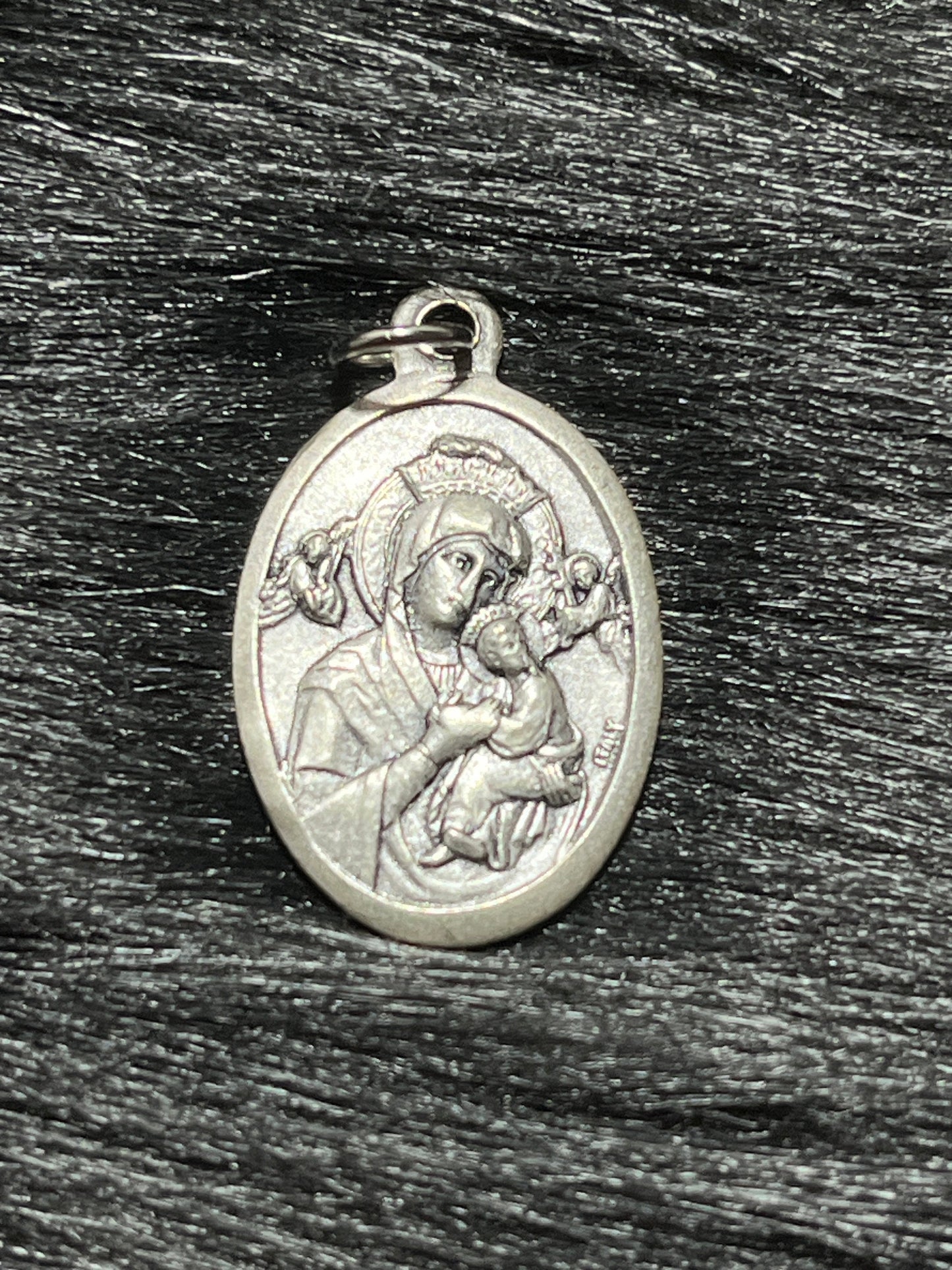 Our Lady of Perpetual Help and St Gerard Medal, Silver Oxidized Die Cast Patron Saint Medals, Patron Saint of Expectant Mothers