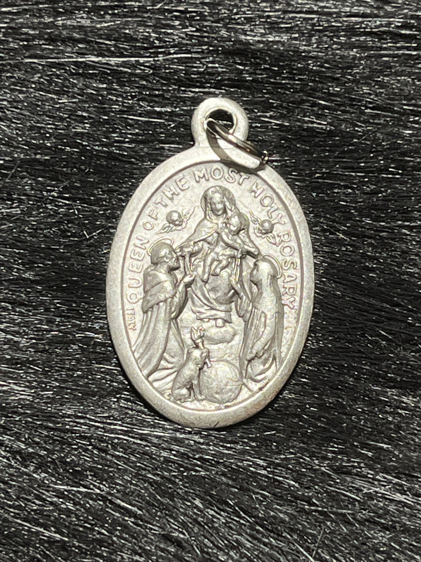 Queen of the Holy Rosary, Silver Oxidized Medal