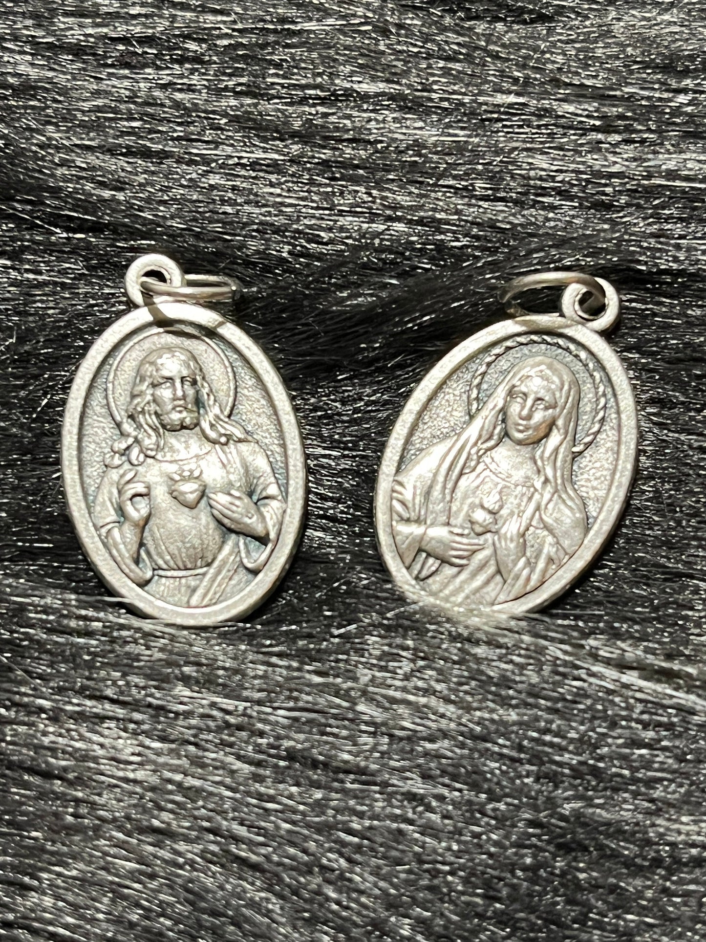 Sacred Heart of Mary, Strength and Protection Medal, Catholic Gift, Silver Oxidized Medal