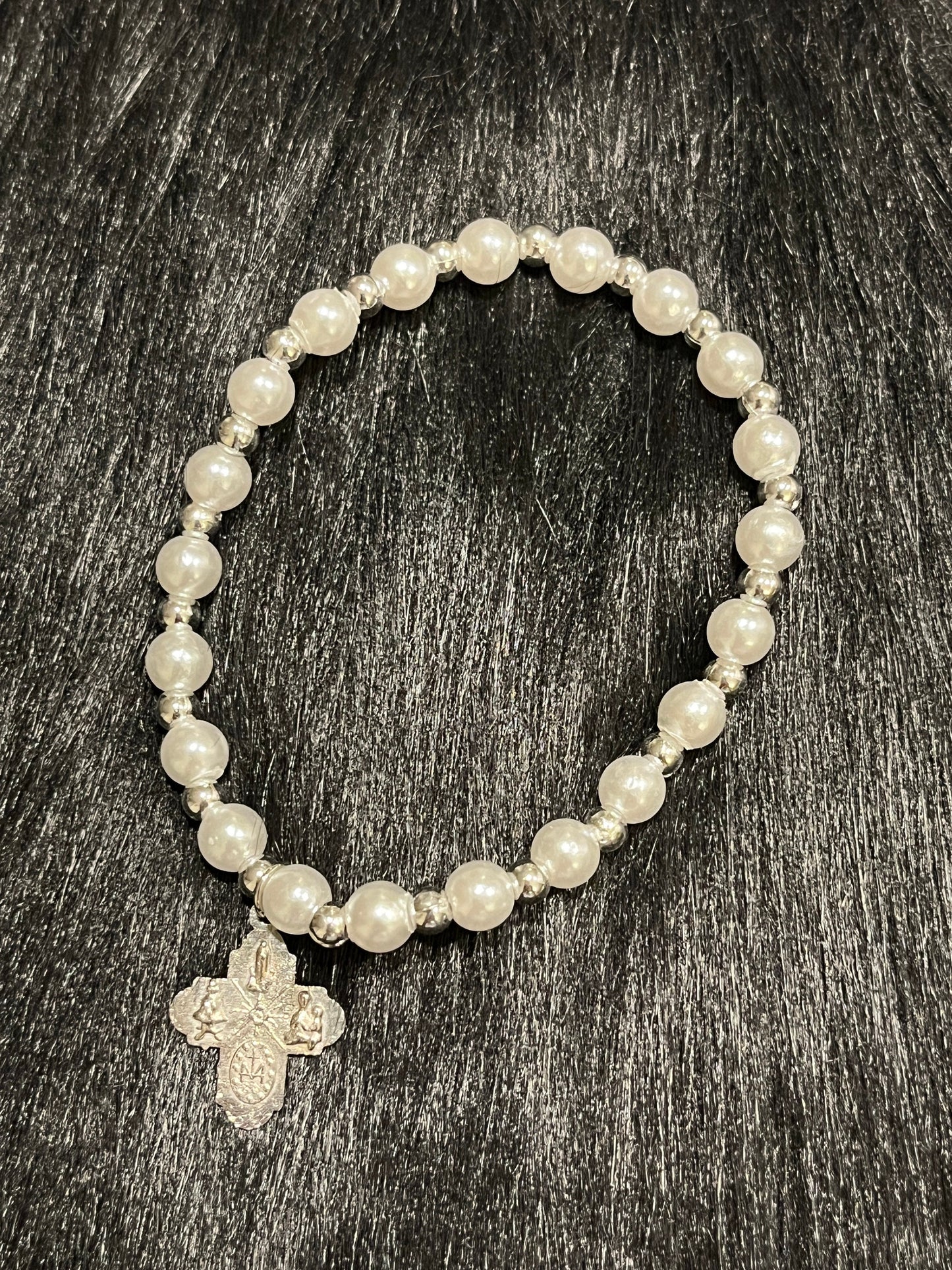 Imitation Pearl Four Way Cross Bracelet